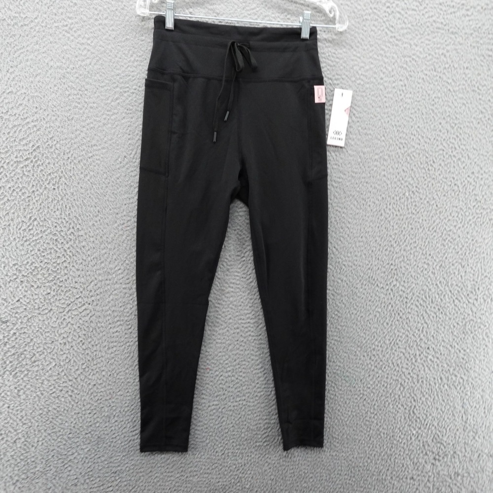 LEG3ND Womens Black High Waisted Athletic Leggings Phone Pockets Medium NEW